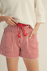 Red Striped Braided Belt Shorts