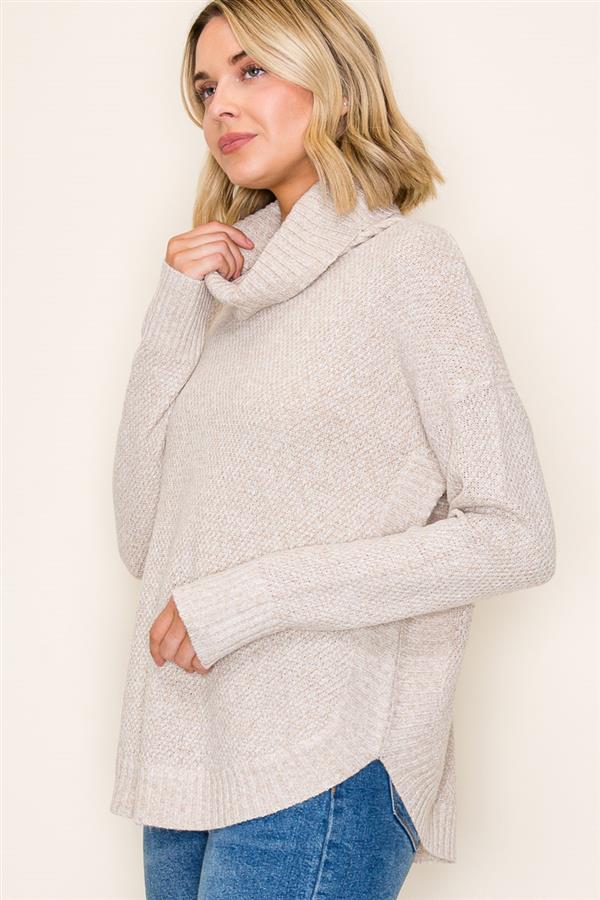 Slouchy Turtle Neck Tulip Hem Sweater