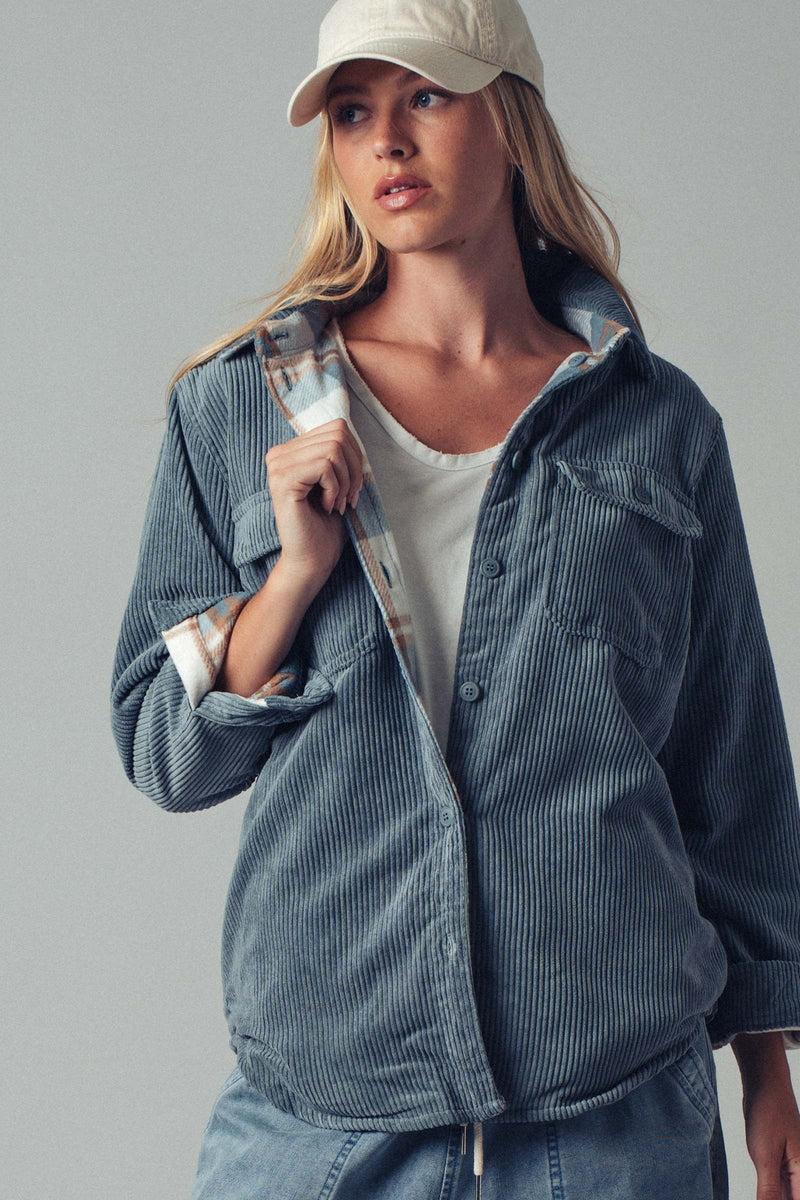 Reversible Corduroy and Plaid Flannel Shacket
