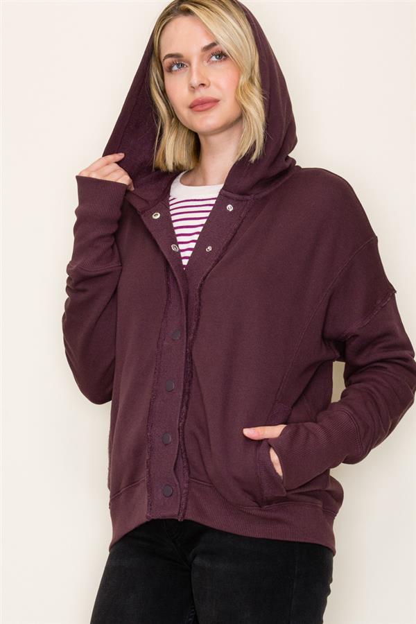 Dark Plum Button Down Long Sleeve With Pockets