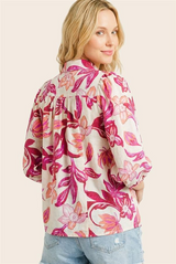 Floral Collared Button Down Top
