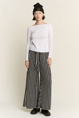 Curvy Black Stripe Wide Leg Pant