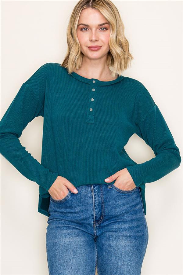 Jade Ribbed Henley Long Sleeve Top