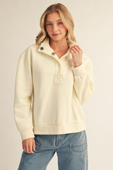Ivory Fleece Lined Casual Top