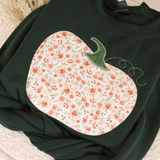 Green Floral Patchwork Pumpkin Crewneck