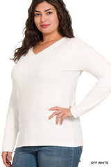 Curvy Brushed Microfiber Long Sleeve V-Neck Tee