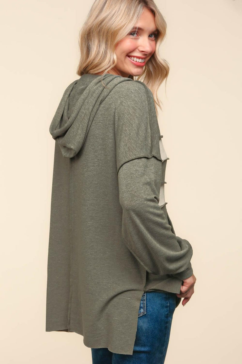 Curvy Green Color Block Stripe Wide Neck Long Sleeve
