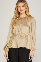 Textured Satin Peplum Top