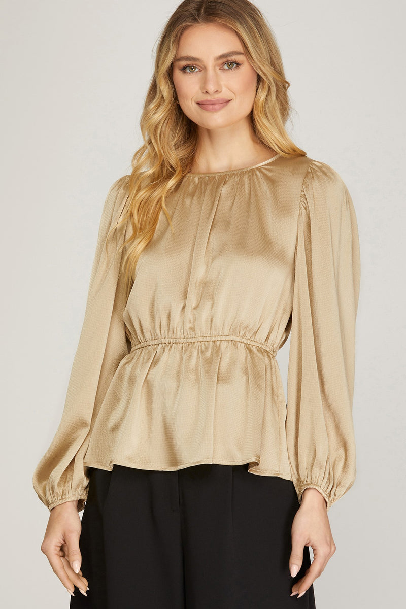 Textured Satin Peplum Top