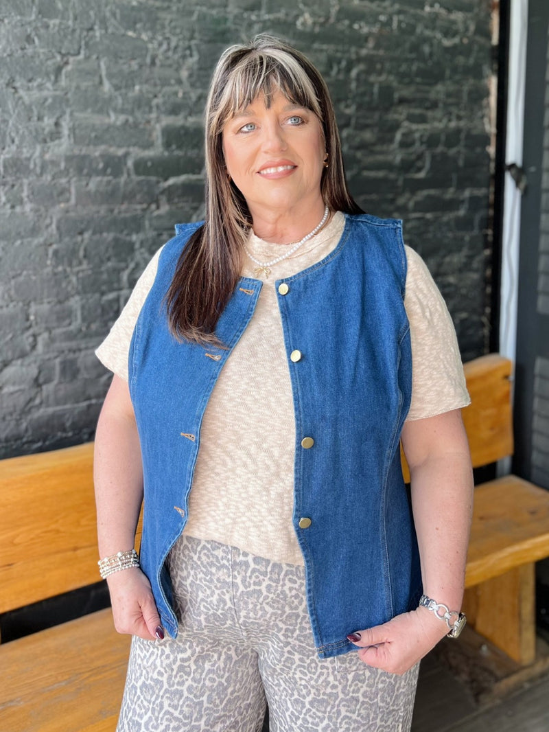 Curvy Button Front Denim Vest
