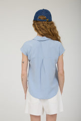 Collared Button Down Short Sleeve Linen  Top