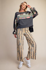 Mustard Flower Printed Soft Stretch Pants