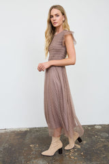Polka Dot Chiffon Smocked Midi Dress