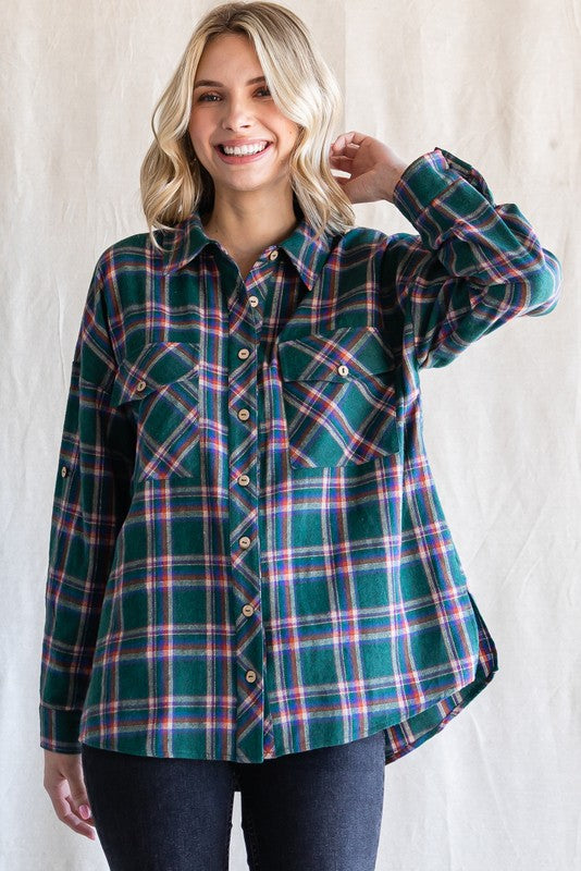 Black/Green Plaid Button Up