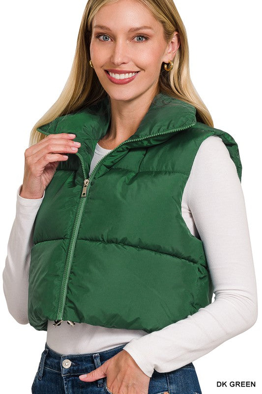 Hunter Green Cropped Puffer Vest