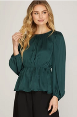 Textured Satin Peplum Top