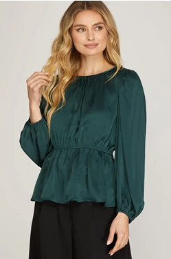 Textured Satin Peplum Top