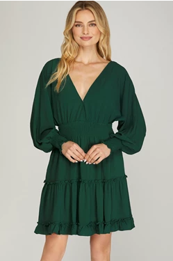 Surplice Smocked Detail Dress
