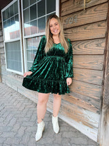 Hunter Green Crushed Velvet Dress