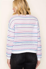 Multi Color Stripe Crochet Long Sleeve Top