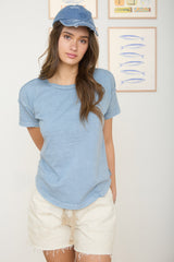 Round Neck Neck Short Sleeve Exposed Seam Top