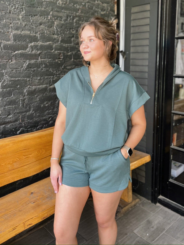 Scuba High Neck Half Zip Vest with Shorts Set