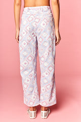 Floral Patchwork Print Barrel Pants