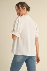 Solid Smocked Frilled V-Neck