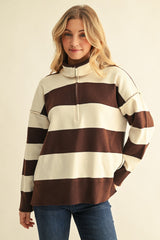 Brown and Cream Reversed Stitch Quarter Zip Sweater