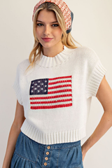 White American Flag Mock Neck Sweater