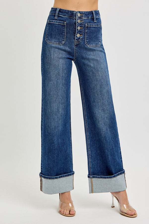 Rowen High Rise Ankle Wide Button Down Cuffed