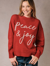 Red Side Slit Detail Peace and Joy Sweater