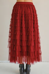 Ruby Tired Ruffle Mesh Maxi Skirt