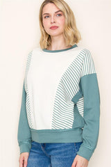 Striped Color Block Crewneck