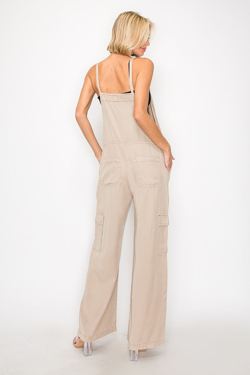 Latte Lightweight Cargo Jumpsuit