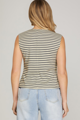 Navy Striped Vest With Gold Buttons