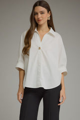 Solid 3/4 Sleeve Collared Top