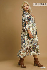 Curvy Cream Boho Paisley Tiered Midi Dress