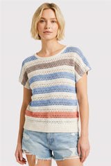 Crochet Multi Colored Striped Short Sleeve Top