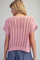 Rose Open Knit Cap Sleeve Sweater