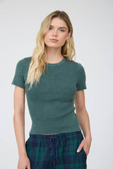 Washed Ribbed Knit Short Sleeve Top