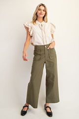 Olive Scalloped Front Pocket Pants