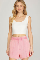 Woven Wash Shorts with Elastic and Side Pockets