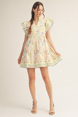 Ruffled Sleeve Cactus Babydoll Dress