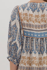 Slate Damask 3/4 Sleeve Top