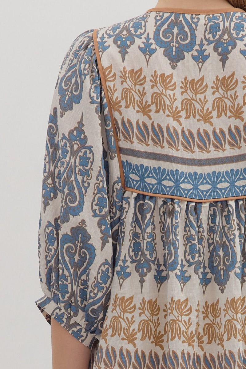 Slate Damask 3/4 Sleeve Top