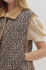 Leopard Button Up Quilted Vest