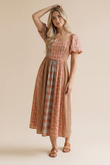 Pink Plaid Cap Sleeve Patchwork Dress