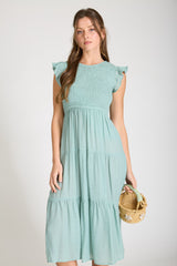 Tiered Smocked Short Sleeve Midi Dress
