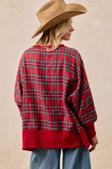 Red Plaid MERRY Letters Oversized Long Sleeve Top